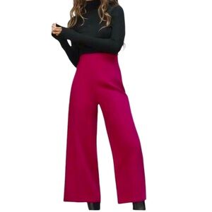 Zara NWT fuchsia pink culotte high rise wide leg trouser pants cropped